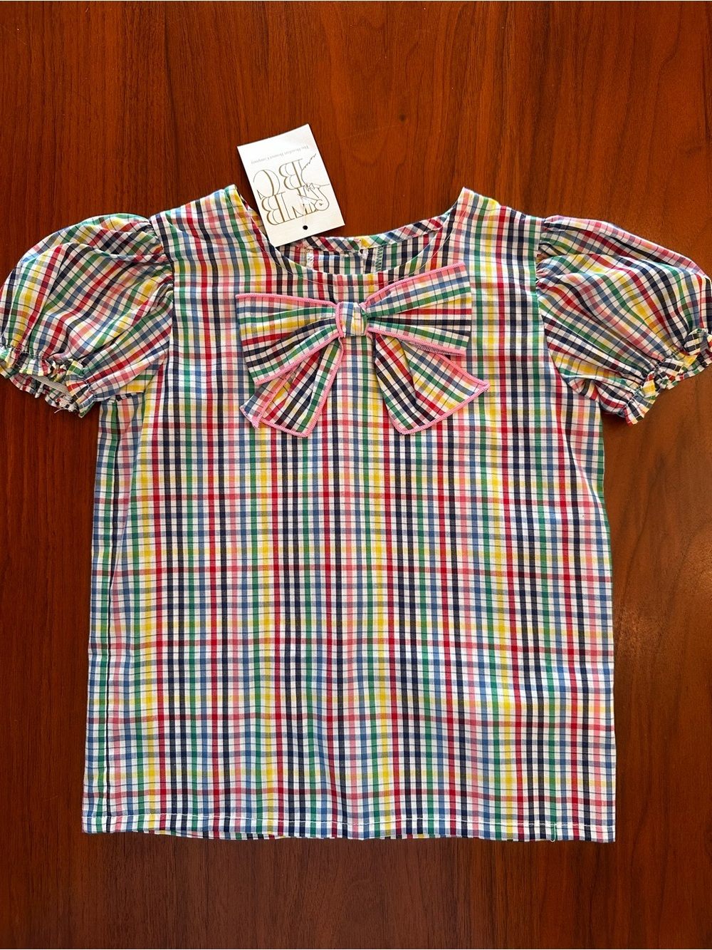 NWT TBBC Beatrice Bow Blouse Shirt in Paint Set Plaid size 4T